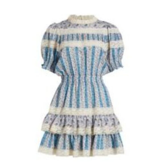 Stellah Size Small Floral Victorian Print Mixed Lace Trim Puff Sleeve Dress - Picture 3 of 12